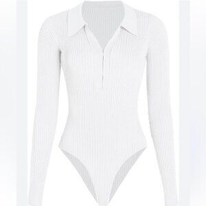 NWT Cider White Ribbed Long Sleeve Half Zip Collar Bodysuit Women’s Size XL